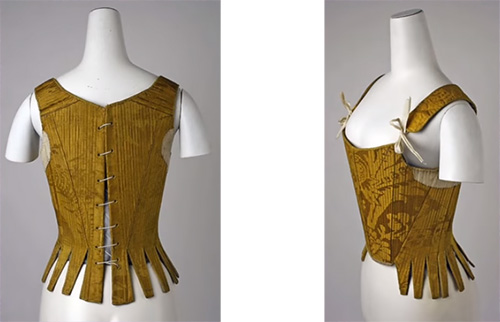 18th-century silk rear-lacing stays