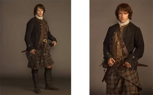 Movie costumes of Jamie Fraser in Outlander series