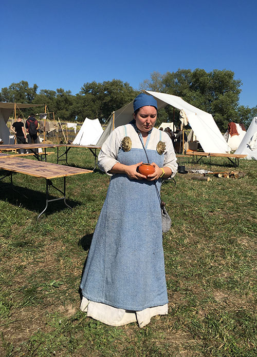 Woman dressed in replica of medieval Scandinavian dress