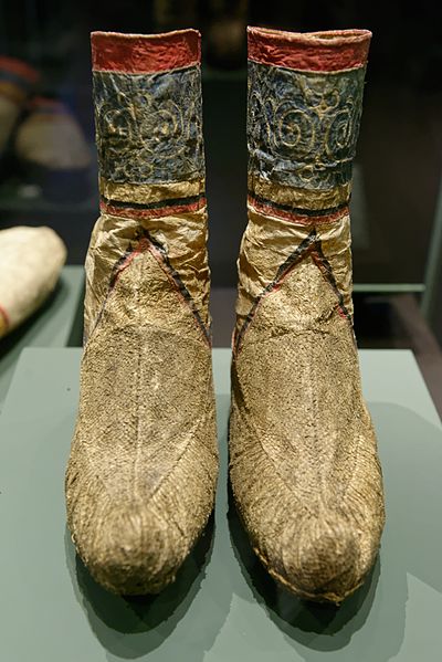 19th-century women’s fishskin shoes made from the skin of several different fish