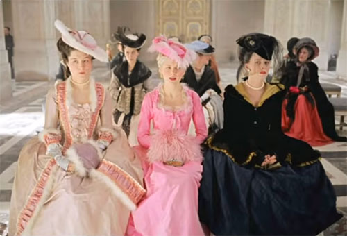 Movie costumes in Marie Antoinette historical drama film