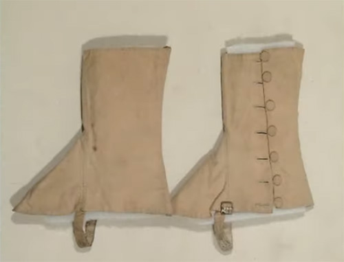Linen gaiters dated 1800-1825 from the Snowhill Wade Costume Collection