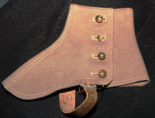 Vintage sample of felt spats with leather strap and 5 buttons