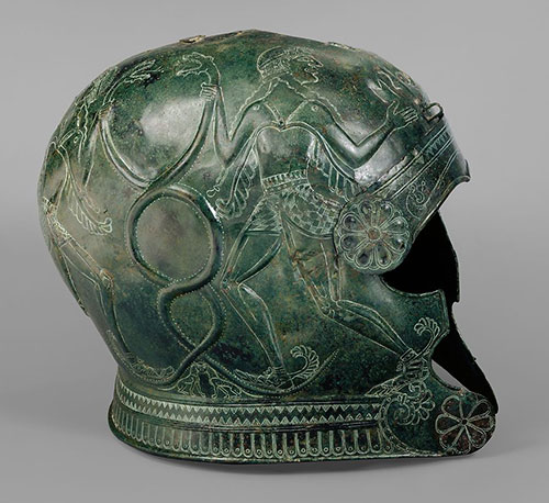 vintage helmet Greek bronze helmet late 7th century B.C.