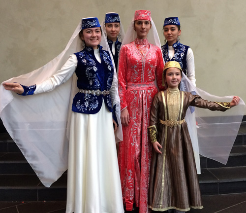 Crimean Tatar folk dancers in traditional outfits