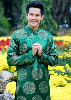 National clothing in Vietnam. Ao dai, conical hats and wooden clogs