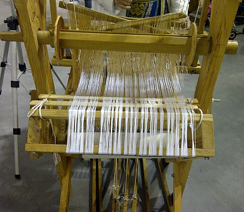 Ukrainian vintage wooden loom of complicated construction