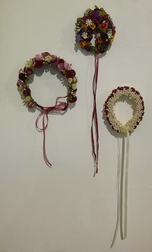 Ukrainian bridal wreaths made from artificial flowers and wax