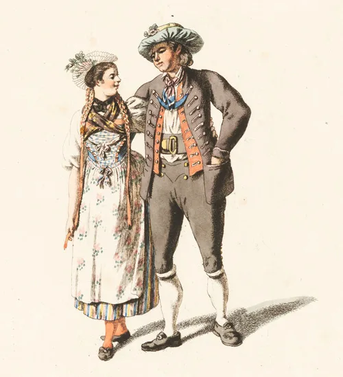 Man and woman in national garments from Canton of Schwyz
