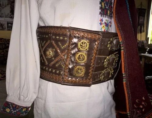 Cheres richly embellished wide leather belt from Carpathian region of Ukraine