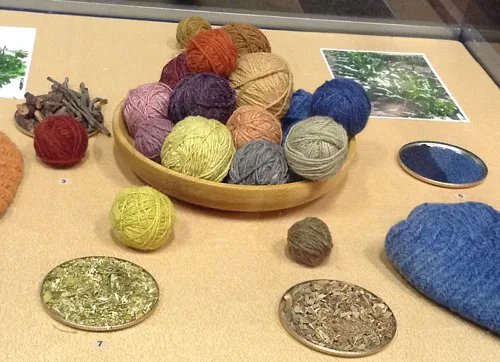 Homemade and hand-dyed yarn and herbs used to dye it