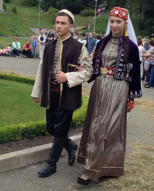 Traditional male and female costume of Crimean Tatars Crimean Peninsula