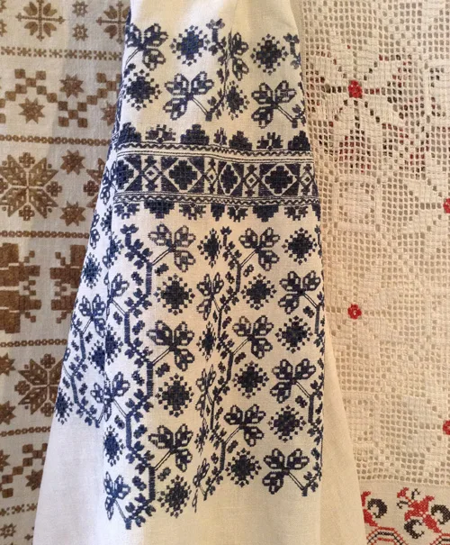 Ukrainian traditional needlework on embroidered shirt and ceremonial towels