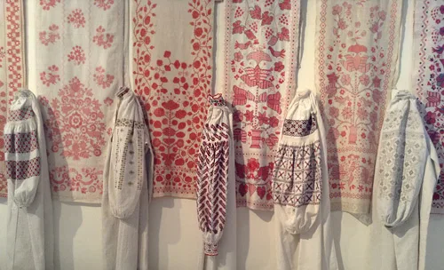 Embroidered women’s shirts and festive towels from central regions of Ukraine
