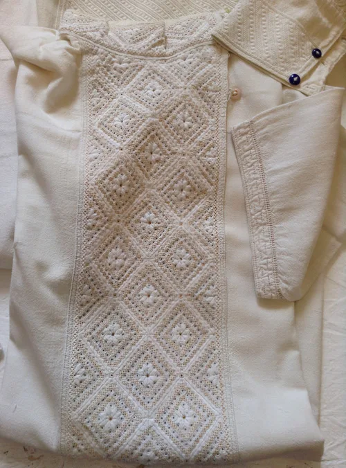 Ukrainian male festive shirt with complicated embroidery