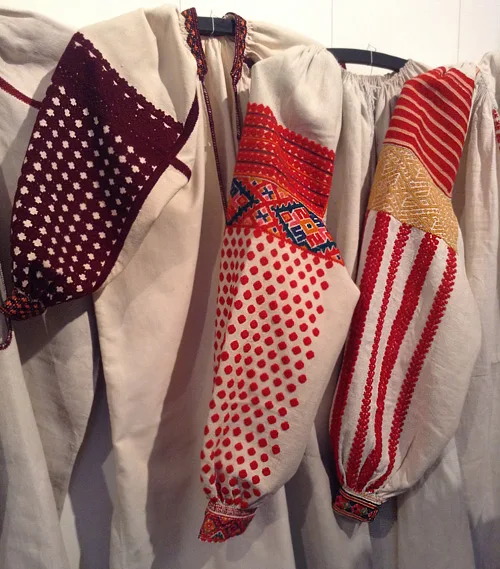 Colorful embroidery designs on female shirts from Pokuttya region western part of Ukraine
