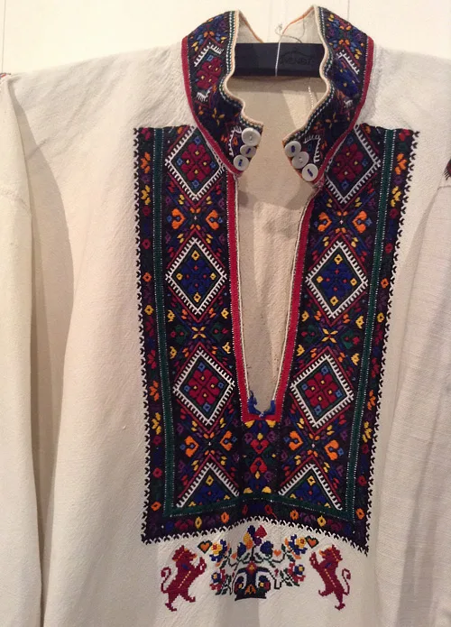 Embroidery design on men’s shirt from Bukovyna region western part of Ukraine mid-20th century