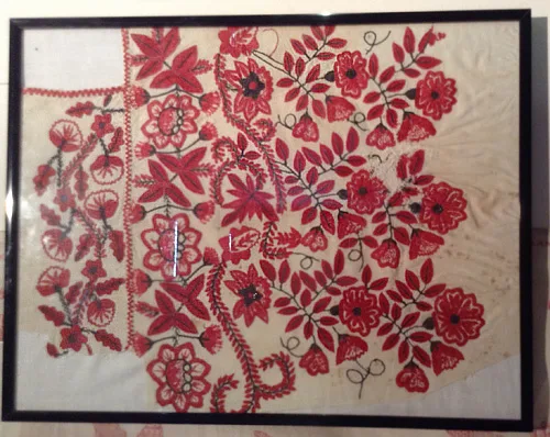 Vintage embroidery design on embroidered towel from 17th century