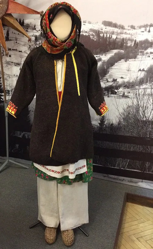 Traditional costume for Malanka carnival festivities early 20th century