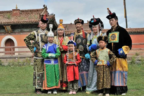 Mongolian traditional outfits. Boots designed for horseback riding and extraordinary headdresses