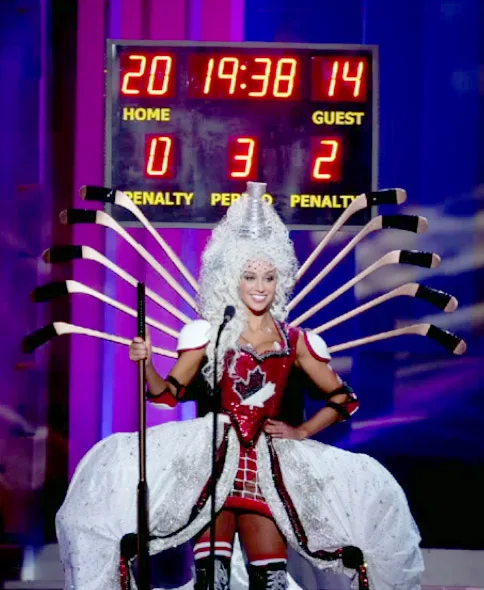 Miss Canada Chanel Beckenlehner in the Canadian national costume at the Miss Universe show