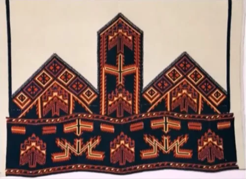 Traditional ornaments of ancient Macedonian embroidery. Encrypted symbols and names of Gods