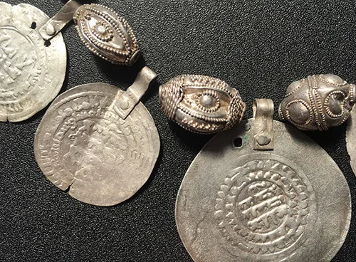 Ancient female necklace that consists of 10th-century coins and beads Early Kievan Rus