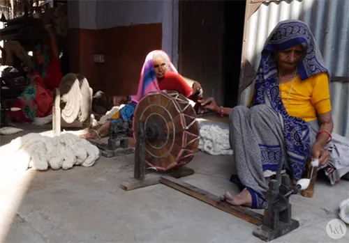Indian folk weaving. Making of khadi fabric