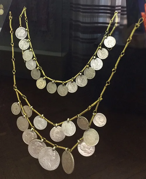 Rare Ukrainian jewelry pieces made from silver coins and brass elements 19th – early 20th century