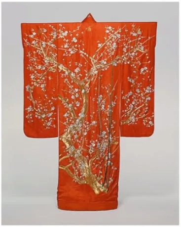embroidered silk furisode is from the late Edo period
