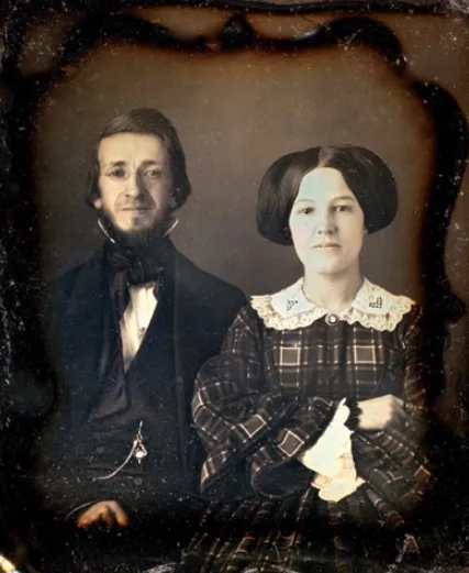 Vintage photos of wealthy Victorian couples in authentic clothing and jewelry