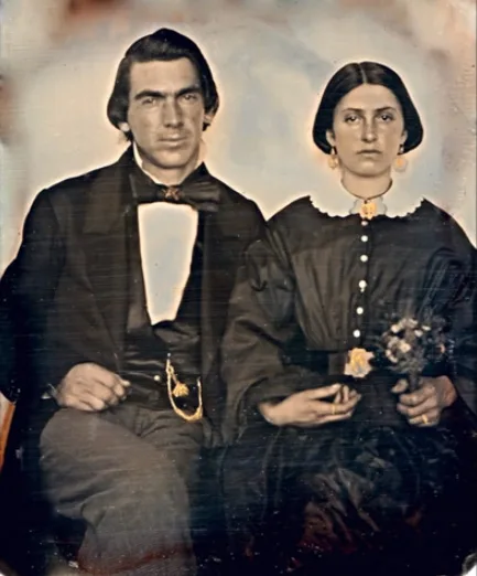 Vintage photos of wealthy Victorian couples in authentic clothing and jewelry