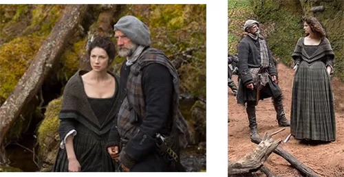 Stage costumes of Outlander series. Scottish 18th-century clothing of Claire Fraser