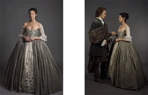 Stage costumes of Outlander series. Scottish 18th-century clothing of Claire Fraser