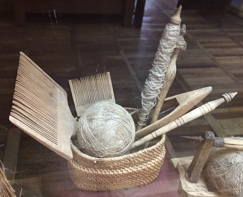 Old Ukrainian spinning and weaving tools. 5,000-year-old loom