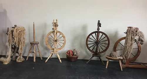 Vintage wooden spinning and weaving tools