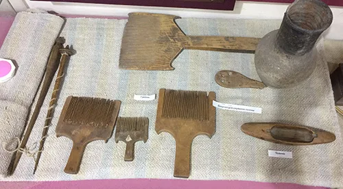 Old tools for spinning and weaving. Our grams and great-grams used such tools to make clothes