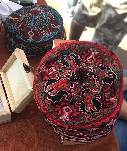 Crimean Tatar male tubeteika caps and embroidered patterns on them