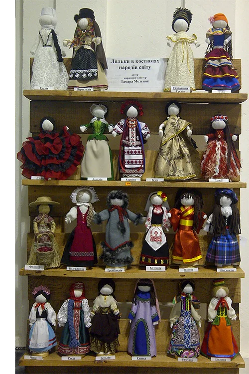 Traditional dolls in folk costumes around the world