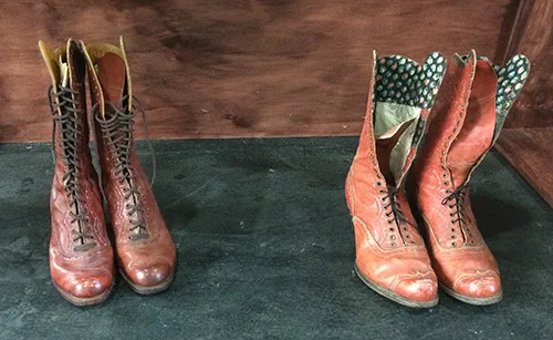 Women’s high leather shoes with heels, lacing, and patterns
