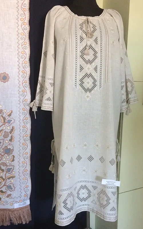 Modern Ukrainian embroidered dress adorned with whitework