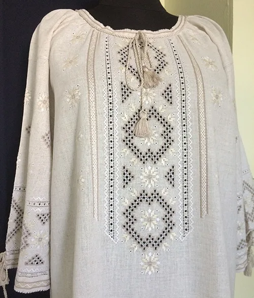 Modern Ukrainian embroidered dress adorned with whitework