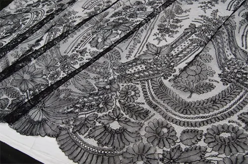 vintage silk Chantilly bobbin lace from around 1870