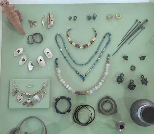 The oldest jewelry made from bone, shells, glass, stone, and metal. Archaeological finds