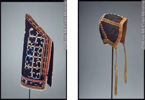 Mi’kmaq peaked cap, 1845-1855. Mi’kmaq cap, 1900-1910