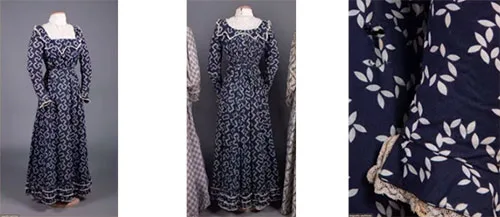 Printed cotton day dress, 1890