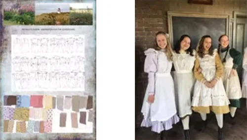 Stage costumes in “Anne with an E” TV show. Anne Shirley-Cuthbert and the Avonlea girls