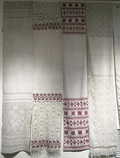 Traditional embroidery and openwork on Ukrainian ceremonial towels
