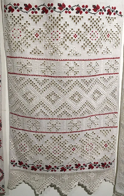 Traditional embroidery and openwork on Ukrainian ceremonial towels