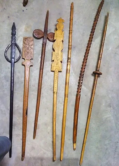 Wooden distaffs for spinning